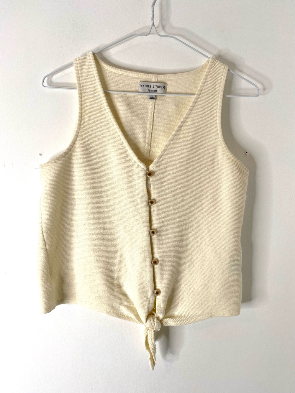 Madewell Texture & Thread Cream Cotton Button Front Tie Tank Top
